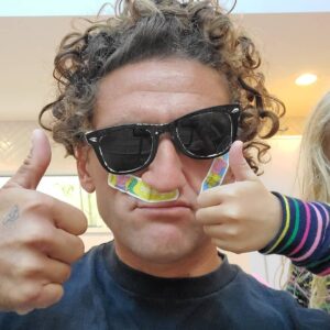 Casey Neistat Instagram - cut myself shaving this morning, fortunately little Franny 👱‍♀️ was right there with the medical support 👩‍⚕️