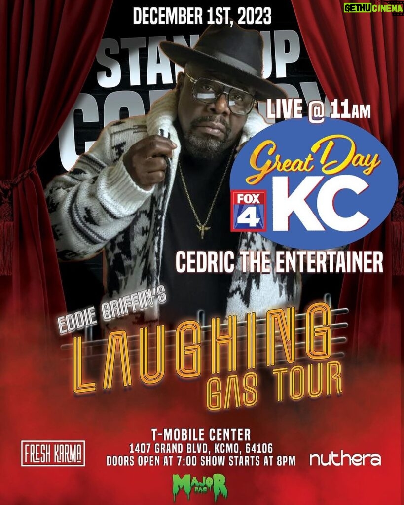 Cedric the Entertainer Instagram - GOOD MORNING KANSAS CITY ITS SHOW DAY MAKE SURE TOU ALL GOT YOUR TICKETS TO THE @laughinggascomedytour! Tune in to @greatdaykc this morning with @tonimarietalley and catch a few stars of the show @garyowencomedy @cedtheentertainer CLICK THE LINK IN BIO FOR TIX #garyowen #cedrictheentertainer #eddiegriffin #dlhughley #felipeesparza #kc #tmobilecenter