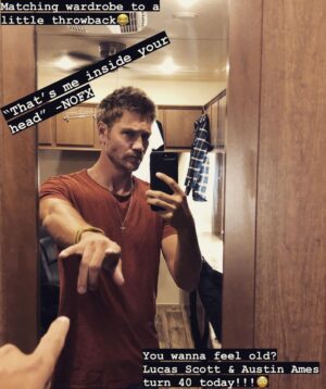 Chad Michael Murray Instagram - -This is 40. As I browse through the memory catalogue in my mind all I can say is I couldn’t be more grateful to wake next to my family. Sarah and our kiddos fill my life with more joy than I could ever imagine. @rooeemer #trulyblessed I love you soooo much! 
 -Roughly 18-19 years ago(@hilarieburton & I) shot that scene I’m referencing in the photo. Crazy town- mind blown. The ppl met and stories heard from so many of you have brought me sooo much joy over the years. I adore you all. Thank you for always wishing love. Here’s to another 40- Cheers & much love -CMM #thisis40 #oth #oththrowback #thatsmeinsideyourhead #birthday #grateful