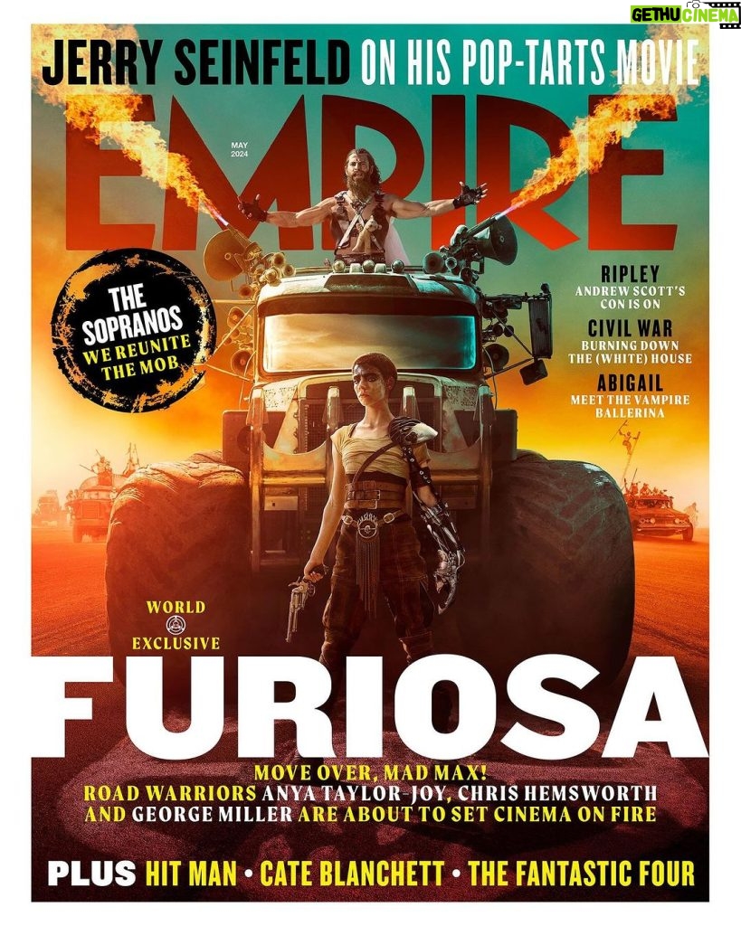 Chris Hemsworth Instagram - Furiosa is going to be EPIC! Thank you to @empiremagazine for the exclusive world premiere covers 🔥 📸: @jasinboland 🎨: @stevereevesart