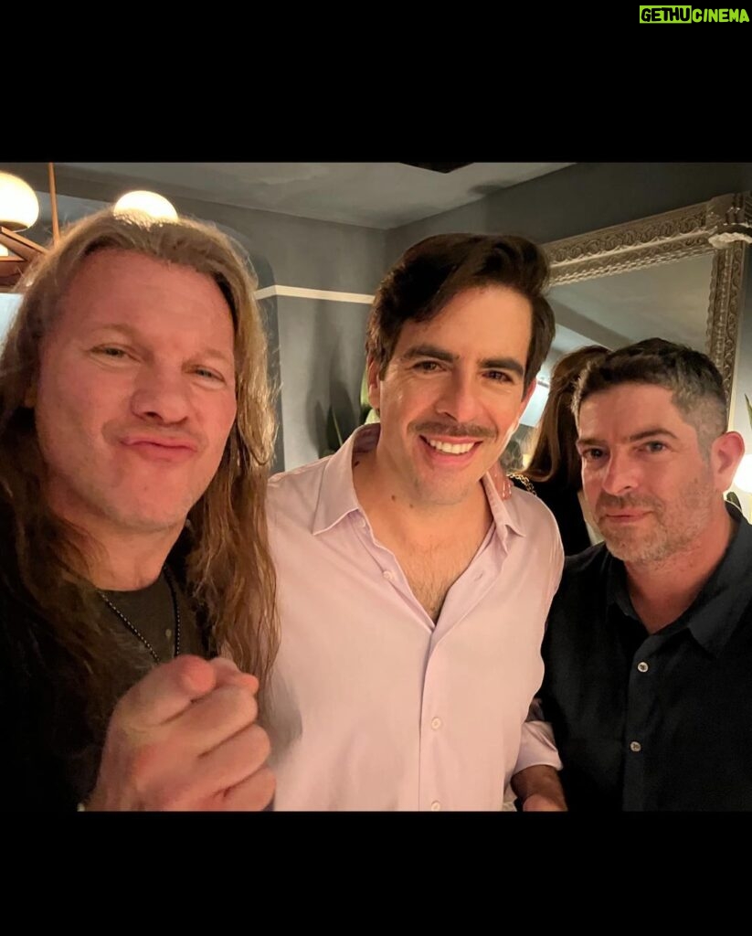 Chris Jericho Instagram - So much fun reconnecting with my bros @realeliroth & @gabrielroth last night at the premier of Eli’s new masterpiece @thanksgivingmovie!! The three of us have had some GREAT times over the years and it was a blast to hang once again. And go see #Thanksgiving…it’s a modern day horror slasher classic as well as being BATSHIT CRAZY!! We’ve been waiting for this from Eli for many years and now..there will be NO LEFTOVERS! Los Angeles, California