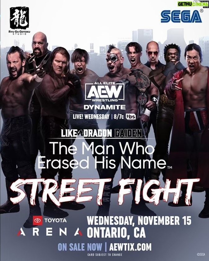 Chris Jericho Instagram - The battle lines have been drawn! The LIKE A DRAGON GAIDEN STREET FIGHT takes place THIS WED, 11/15 LIVE 8/7c TBS on #AEWDynamite from the @ToyotaArena…get your tix at AEWTIX.com! Like a Dragon Gaiden: The Man Who Erased his name is available NOW on console and PC!! @rggstudio @SEGA @aew Kia Forum