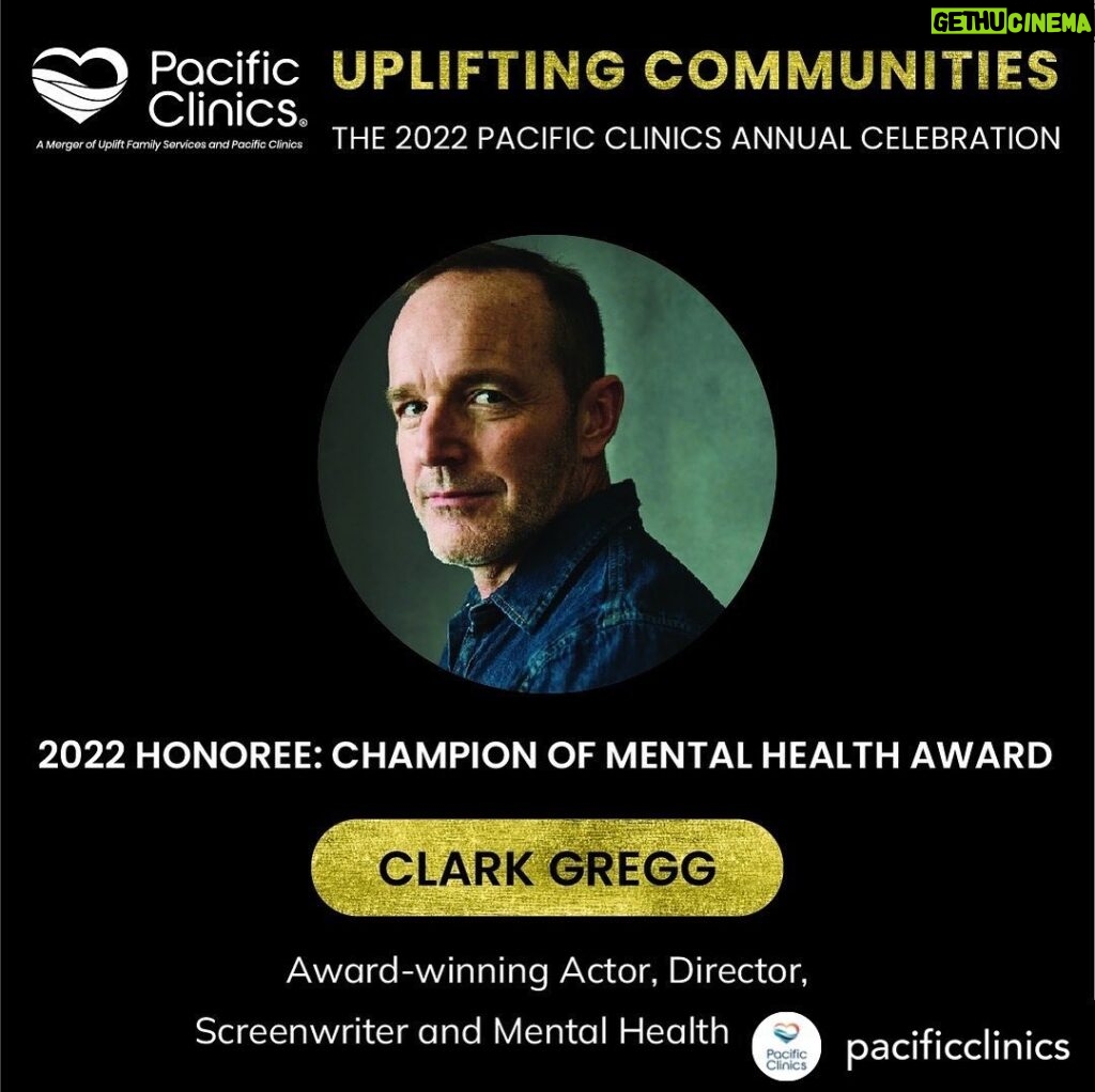 Clark Gregg Instagram - Humbled. Join us. Repost @pacificclinics “We’re thrilled to be honoring Actor @clarkgregg with the 2022 Champion of Mental Health Award. Gregg is best known for his role as Agent Coulson in Marvel movies, including The Avengers, Capital Marvel and Agents of S.H.I.E.L.D. What some may not know about him is that he is a proponent of mental health and has been vocal about his mental health journey. Gregg also volunteered at Pacific Clinics, lending his voice and encouragement to our team who are dedicated to helping people each day. It's not too late to purchase tickets for the Uplifting Communities: The 2022 Pacific Clinics Annual Celebration! RSVP at our bio link. #CelebrateWithPC