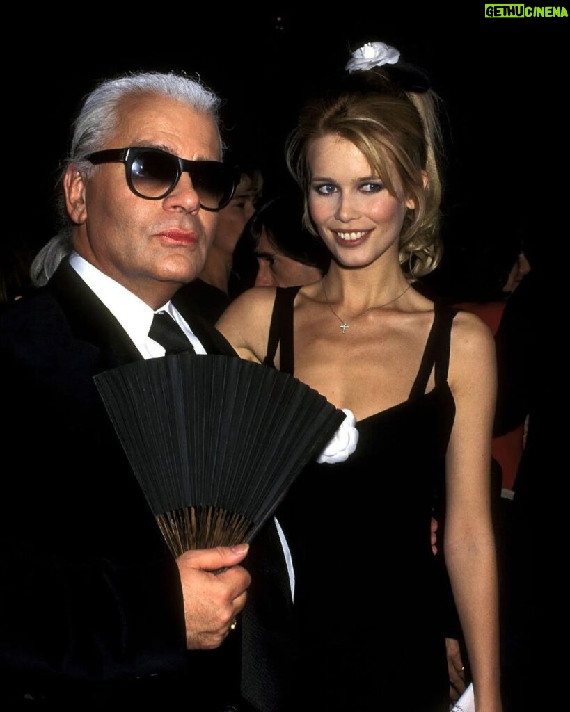 Claudia Schiffer Instagram - I still remember Karl saying to me, “Clooodia - we must go to the Met Ball,” while he drew and designed my dress. A few weeks later we were sitting side by side on the Concorde on our way to NY. The night was filled with Karl’s funny anecdotes and fashion gossip. At the end of the evening on our way home, he whispered to me in German, “Funny, you know we are always the only people not drinking. Fräulein Clooodia, what’s next?” And here many years later the Met Ball is dedicated to him, rightly so, honouring the great creative genius he was ♥️