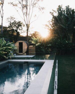 Cody Simpson Instagram - Just elevated my recovery game with @found__space. The infrared barrel sauna is the most elite addition to my backyard haven. Post-swim sauna sessions are go.