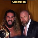 Colby Lopez Instagram - Can’t become the CHAMP officially without a @tripleh point pic! 😂 Congratulations @wwerollins 👏👏👏 #WWENOC