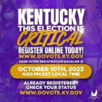 Common Instagram - Kentucky, there’s a critical Governor’s race happening next month and we need you to make your voice heard! Today, Tuesday, October 10th, is the last day you can register to vote! Just got to www.govote.ky.gov to check your registration and/or register online. Please raise your voices at the ballot box to ensure Governor Andy Beshear is re-elected. Early voting starts November 2nd and Election Day is November 7. #VoteForBreonna #RememberBreonnaTaylor