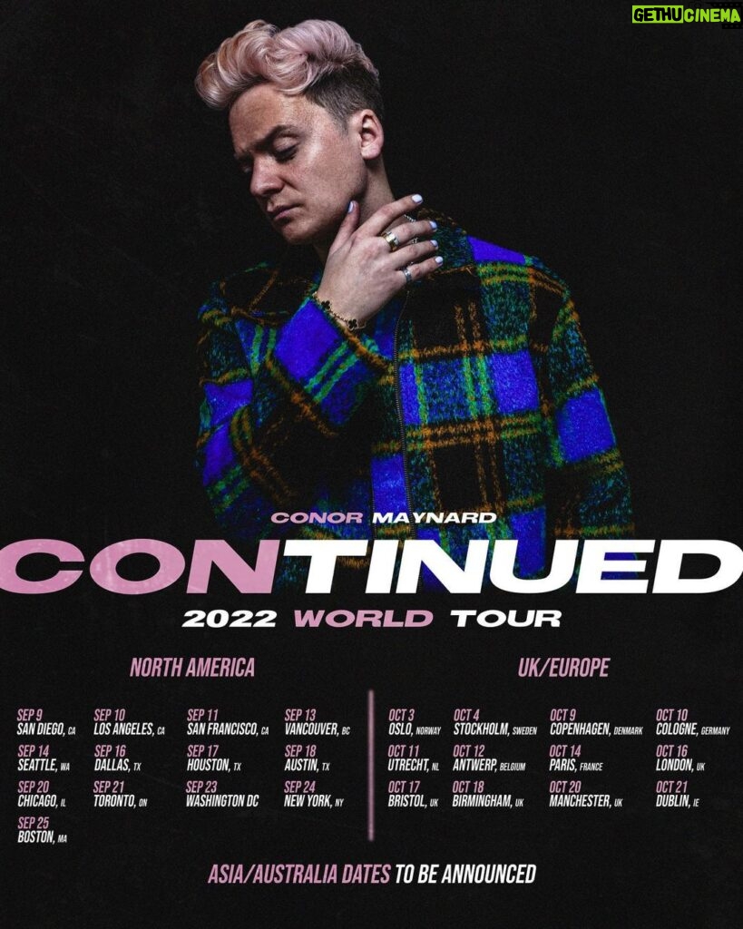 Conor Maynard Instagram - IM GOING ON A WORLD TOUR! I cannot wait to see all your wonderful faces again (and a bunch of new ones as well 🤞🏼) Tickets go on sale this coming Friday 22nd April at 10am local time, EXCEPT for the UK shows, where tickets will go on sale at 10am local time on Friday 29th April (Next Friday)!!! The link for tickets is in my bio.. see you all there 💗