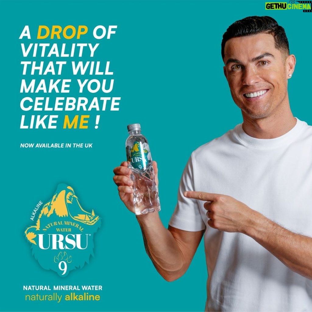 Cristiano Ronaldo Instagram - It's with great pleasure that I announce my @ursu9_official water is now available in the UK! The United Kingdom has a special place in my heart, and I'm incredibly happy to share this moment with all of you. URSU9 is a natural alkaline mineral water, offering the purest taste straight from the source. Don't forget the importance of hydration for a healthy and balanced lifestyle. Enjoy URSU9 and feel the benefits of quality hydration! #URSU9 #UK #ThePHorceOfNature #Hydration #Healthy #Balance #AlkalineWater