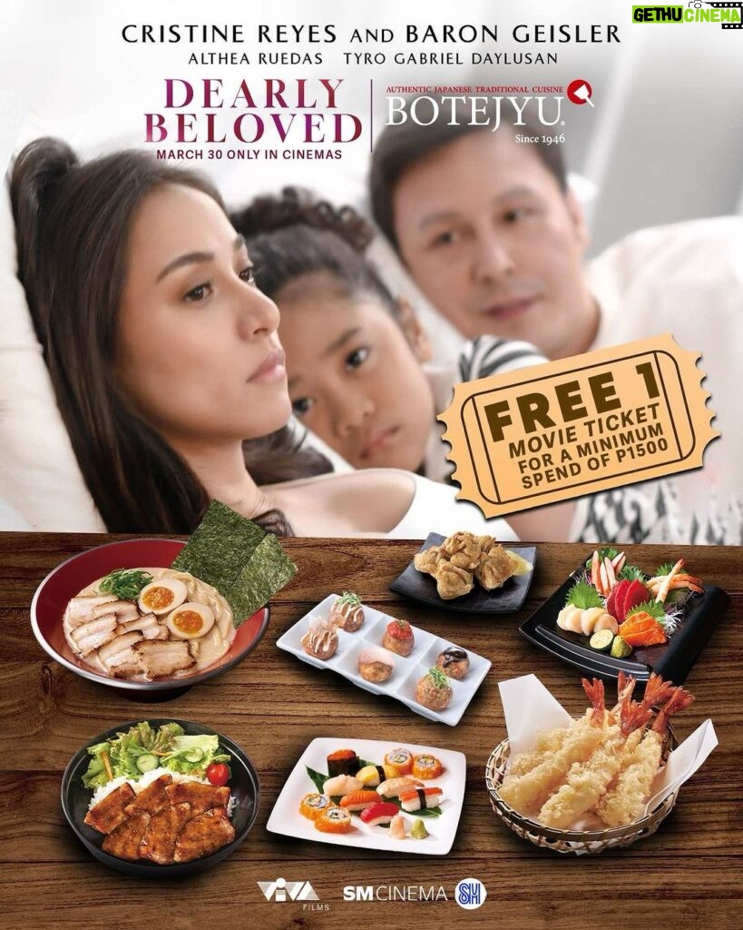 Cristine Reyes Instagram - LIBRENG SINE SA BOTEJYU! Botejyu invites you to watch the drama movie event of the year, DEARLY BELOVED! Starring Cristine Reyes, Baron Geisler, Althea Ruedas, Tyro Gabriel Daylusan, and more. For every minimum purchase of 1,500, may free cinema ticket ka for DEARLY BELOVED on any SM CINEMA participating branch! Nabusog ka na, makakapag-sine ka pa! Dearly Beloved ngayong March 30 na only in cinemas!
