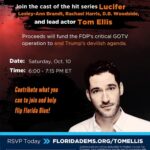 D.B. Woodside Instagram - Please come and join the Devil and his misfit friends today. Let’s turn Florida blue! 😉😈