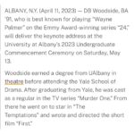 D.B. Woodside Instagram - I am truly honored to be a commencement speaker on Saturday at my undergrad alma mater, @ualbany. I have many fond student memories from there which shaped me not only as an actor but as a person too. I look forward to sharing some thoughts with the class of 2023! #ualbany #greatdanes #purpleandgold 💜💛