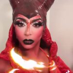 D.J. "Shangela" Pierce Instagram - I was the official Boston Baked Bean last night 😂💕 had such an ooky spooky good time at @royaleboston. Thank all y’all!! Now who gon’ come wash all these red towels that used to be white?!? 🫣😂♦️ MUA @lushiousmassacr dress @fashionbyreyortiz horns custom painted @rootless_youth song “Demons” by @dojacat Boston, Massachusetts
