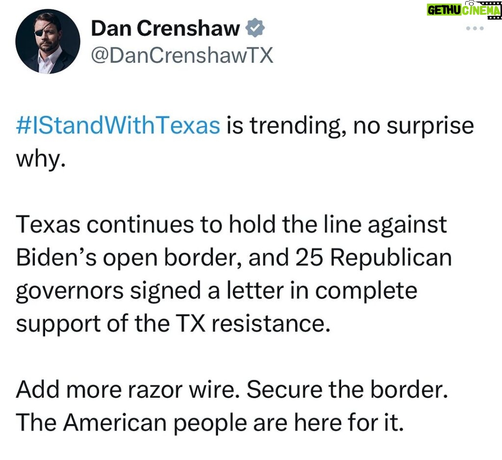 Dan Crenshaw Instagram - Turns out a majority of the country supports defending the border. Who would have thought? #IStandWithTexas