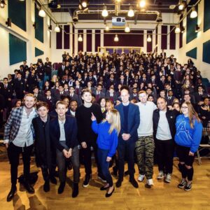Daniel Howell Instagram - spent the day chatting to students at a school about the internet and how it affects our mental health (a lot) then surprised an assembly with @kensingtonroyal @professorgreen and @thevamps nbd (if you’re interested in what went down and what i spoke about check out @stopspeaksupport 👌)
