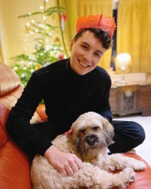 Daniel Howell Instagram - he is a GOOD BOY and i LOVE him even if he ate a BOX of vegan chocolate and puked under the TREE i just don’t want him to lick my FACE
