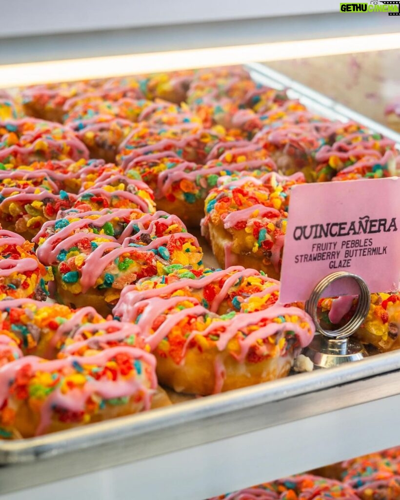Danny Trejo Instagram - Indulge in a burst of fruity flavor and nostalgia with every bite of this delightful creation. Our Quinceañera Donut is a sweet tribute to this milestone occasion, combining the classic joy of Fruity Pebbles cereal with the irresistible allure of our fluffy, handcrafted donuts. 🌈😋 Made Fresh Daily! Open daily 7AM-4PM 📍6785 Santa Monica Blvd, Los Angeles #trejostacos #trejosdonuts #trejoscantina #trejoscerveza #trejosdonutsandcoffee #coffeeshop #losangeles #donuts #dannytrejo #breakfast #bakers #donutsandcoffee Trejo's Coffee & Donuts