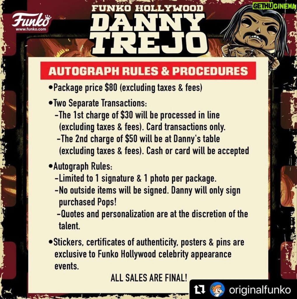 Danny Trejo Instagram - #Repost @originalfunko Get ready for Danny Trejo at Funko Hollywood on Saturday 3/2! Here’s all the info you’ll need to prep for this incredible opportunity to meet Danny Trejo and snag some awesome merch! See you there! ⁣ ⁣ #Funko #FunkoHollywood