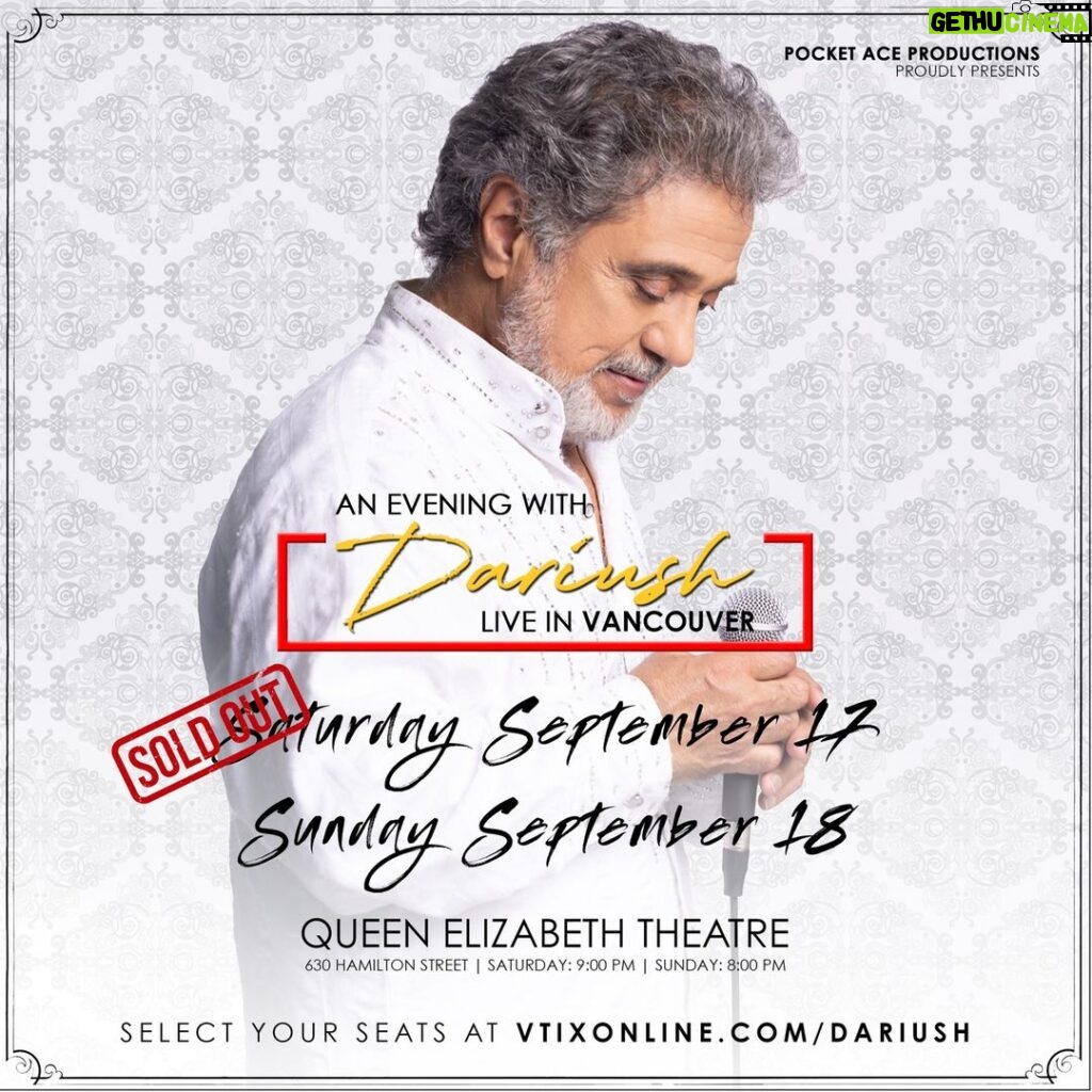 Dariush Eghbali Instagram - Dariush: Live in Vancouver | Sat Sep 17 & Sun Sep 18 | Queen Elizabeth Theatre | Select your seats now at vtixonline.com/dariush