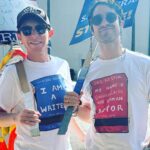 Darren Criss Instagram - Thank you @paper_eight for the great shirts, keepin’ me and @jonomatt #sagaftrastrong #wgastrong #sagaftrastrike #wgastrike 8/14/23 #latergram Warner Brothers Studio