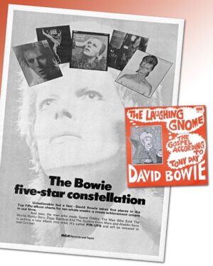 David Bowie Instagram - BOWIE’S UNIQUE ACHIEVEMENT - PART 1

“I look to the stars…”

Fifty years ago today, full-page adverts were published in the music weeklies and trade mags to mark Bowie’s extraordinary performance on the UK album charts.

With the appearance of the ‘The Bowie five-star constellation’ advert (see second image), it was clear that RCA was more than happy with the way things were going for David Bowie. 

Here’s the wording from that advert:

+ - + - + - + - + - + - + - + - + - + - + - + - + - + - +

The Bowie five-star constellation

Unbelievable but a fact - David Bowie takes five places in the Top Fifty album charts for ten whole weeks - a musical achievement unique in our time.

And now, the man who made Space Oddity, The Man Who Sold The World, Hunky Dory, Ziggy Stardust And The Spiders From Mars and Aladdin Sane is putting a new album into orbit. It’s called PIN-UPS and will be released in mid-October.

+ - + - + - + - + - + - + - + - + - + - + - + - + - + - +

Things got even crazier with the release of Pin Ups in October, but that’s a whole other story.

The colour image here was one of Mick Rock’s live shots. Often mislabelled as a photo from the final show of the tour at Hammersmith on 3rd July, it isn’t. It was most likely taken at the previous performance at the same venue on the 2nd July. 

Aside from an adjacent frame being the background image for the advert, the picture in the advert also ended up on the back sleeve of Pin Ups. But that’s a whole...

Finally, as the Life On Mars? 45 slid out of the UK singles chart, a little old man in scarlet and grey was ascending the same on his way to #6. But that’s...

FOOTNOTE: The sleeve for The Laughing Gnome that appears on the second slide is the 1973 Danish release which contained the UK pressing. There was no picture sleeve in the UK. 

📸 Mick Rock

#Bowie5StarConstellation #AladdinSane50 #BowiePinUps50 #Bowie2023Anniversaries