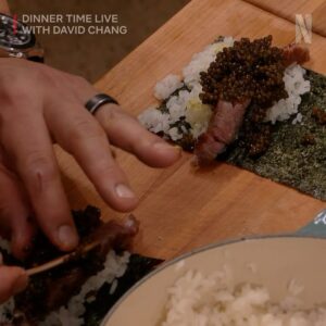 David Chang Instagram - Last night on @dinnertimelive was wild! Big shout-out to @sethrogen and @ikebarinholtz for bringing the laughs and seriously impressive eating skills. No caviar was wasted in the filming of last nights episode.  We won’t cook like that very often! Thanks uncle Ted! 

Every week we’re trying to push ourselves, trying new things, making new mistakes and shifting gears. Cooking live with —no script, no second chances, no commercial breaks…while hosting guests and talking and keeping time. It’s much harder than it looks.  It feels like we’re opening a new restaurant with a new menu every Tuesday at the row DTLA. 

Grateful for Netflix giving me this platform. I’m on the stoves prepping and cooking solo, but the real magic is the team making it all come together off-camera 🙏 Missed the live show? Catch up on all the episodes now on @netflix. #dinnertimelive