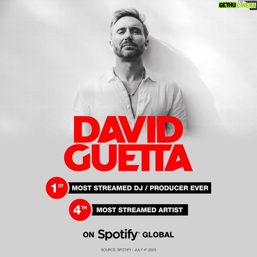 David Guetta Instagram - We made history together! It's the first time that a DJ / producer has ranked so high in the overall @spotify chart 🫶🏼🙌🏼🫶🏼 Ibiza, Spain