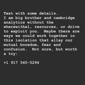 David Harbour Instagram - Text me (please not just ‘i love stranger things’ but with info about yourself, where are you?  what do you do?  Instagram handle?  How’s money and work in this time?  How’s family?  Anything else you feel like might be interesting for me to know about you during all this?) 1 917 540 5294.  Clearly, in the overwhelming nature of the numbers thing, i won’t get to reply to everyone, and I may not even see yours (apologies in advance if that happens) but I will try to compile some database of fans and friends to see if there are easy ways to connect and help each other in the future.

If I am completely overwhelmed by this and it is a disaster I will keep you posted😋