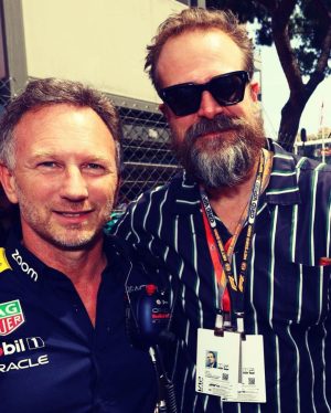 David Harbour Instagram - Jet lagged at Cannes to jacked on coffee and the smell of burnt rubber on macadam at Monaco.  Let’s fukin go @redbullracing , 20 laps to go🏎️🏎️🏎️
