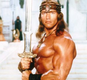 David Harbour Instagram - Nerd alert.  The prop at the end of episode 9 is the Atlantean sword from the CONAN films.  A lovely fan found a still of when it was established in ep 7 and used by an unlucky inmate who met an untimely death near the cells at the side of our gladiatorial pit.

The real excitement behind this however, is that the sword the incredible ST props department (reveal yourselves guys so I can credit you) gave me is THE ACTUAL SWORD used in the filming of both CONAN films.  It was heavy as hell, and such a tremendous honor to wield.  @schwarzenegger - ready to accept your notes on my technique.