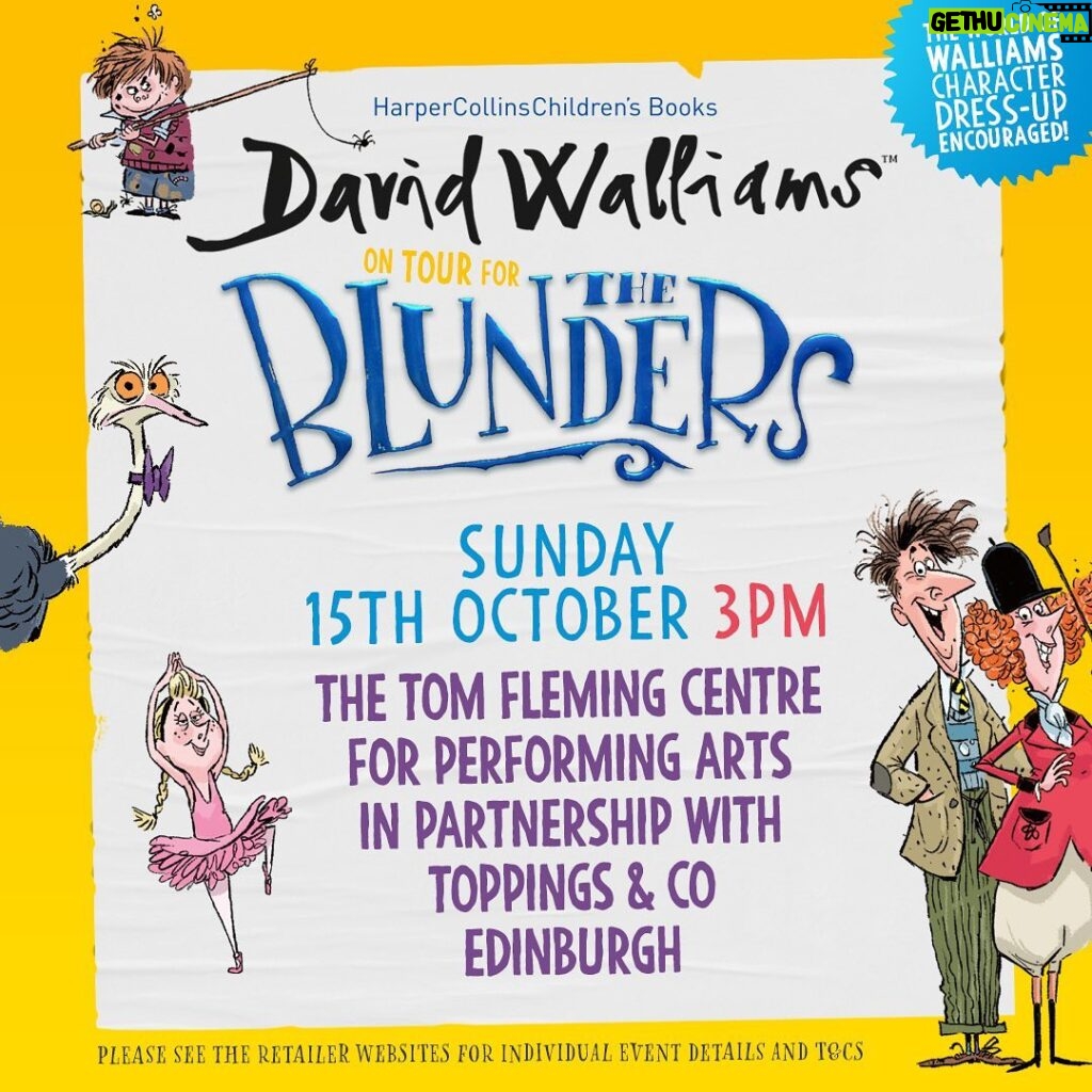 David Walliams Instagram - Join me THIS SUNDAY in EDINBURGH for a very special event at the Tom Fleming Centre for Performing Arts with @toppingsedin Get your tickets here: https://bit.ly/45ifzrx