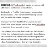 DeVon Franklin Instagram – When the strikes hit and my deal was suspended, I thought that may have been the end of my tv production company. 

However we sometimes think God is putting a period in our careers where He’s actually putting a comma! 

I’m beyond excited and grateful to announce my TV deal with @cbstvstudios has been extended! 

So grateful is to extend my relationship with the CBS family. 

Underneath my deal extension, I’ll be producing a New Faith-Based Detective Drama called GRACE for @cbstv 

GRACE is being written by the talented brothers, @devon_greggory and Corey Moore.

GRACE follows a true-blue detective known for his brash, cynical style and a passionate, community-focused pastor who wears her heart on her sleeve reluctantly partner to solve complex crimes as they debate their divergent beliefs while attempting to ignore their growing chemistry. 

Let’s go!!!!

#cbs #tv #grace #Faith #FranklinEntertainment