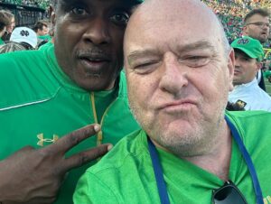 Dean Norris Instagram - On the sidelines for a great #ND game. Bad ending but great game. Got to hang with some legends . Joe Theisman, Tim Brown, Chris Zorich, Jerome Bettis. #notredamefootball  #goirish