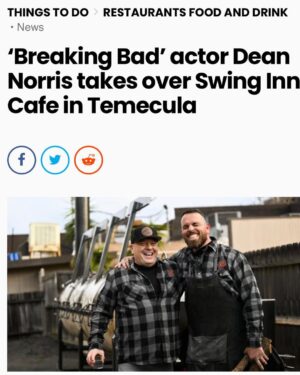 Dean Norris Instagram - My new restaurant in Temecula. Now serving Texas style award winning craft BBQ for dinner 
Come check it out  @swinginncafe