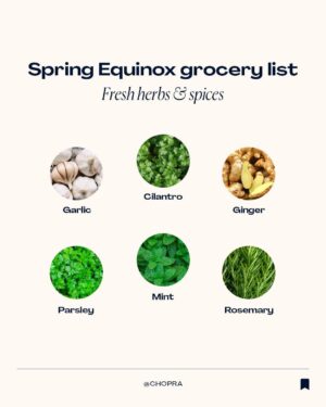 Deepak Chopra Instagram - Spring is a time of renewal and lightness, both in nature and within us. 🌱

In Ayurveda, spring calls for a shift in our diets to balance the kapha dosha, which tends to accumulate during the colder months. By choosing foods that are light, dry, and warming, we support our bodies in naturally detoxifying and preparing for the vibrant energy of the season ahead. ✨

From the crispness of leafy greens to the zest of fresh herbs, each item on this Ayurvedic spring grocery list is selected to awaken and rejuvenate your body, aligning with nature's cycle of rebirth. 💛 This list is part of @chopra's 7-Day Renew & Restore Detox Kit, you may join their Spring Equinox Community Cleanse on March 19th by visiting chopra.com. 

May you embrace these changes with mindfulness and joy, nourishing yourself for the blossoming days ahead.