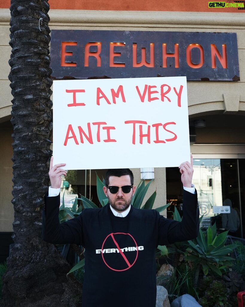 Dillon Francis Instagram - Over the weekend I protested literally EVERYTHING I know Dillon Francis’ loves. I am anti everything and you should be too. You can buy these shirts from me now and then I will take that money and make more shirts to spread the message of how anti everything I am. GO TO OneDeeper.com NOW