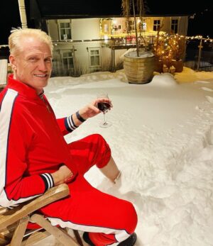 Dolph Lundgren Instagram - Rehab - Icing a sore ankle Viking style. 👊🎄⛄️🎅🏼