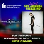 Dominic Sherwood Instagram – Ladies and gents! 

The sword in this photo, THE ONE I USED IN THE SHOW, is now up for auction. Signed by me. 

My friend @skittishkid is hosting a COMPLETELY FREE event supporting the Huntington’s disease society of America 
@hsdanational 

How to get involved: Go to HDSA.org/FreezeHD to sign up for the event, donate, or BID on items like this. 

The event is This Saturday, September 26th from 6pm to 8:15pm PST

Don’t miss you chance to get your hands on this one of a kind sword used by me on the set of #Shadowhunters. And, more importantly, support this wonderful cause. 

There will be a link to the sword and auction in my bio. 

Visit @wefreezehd or HSDA.org/FreezeHD for more info. 

Happy bidding. 

Peace and love x