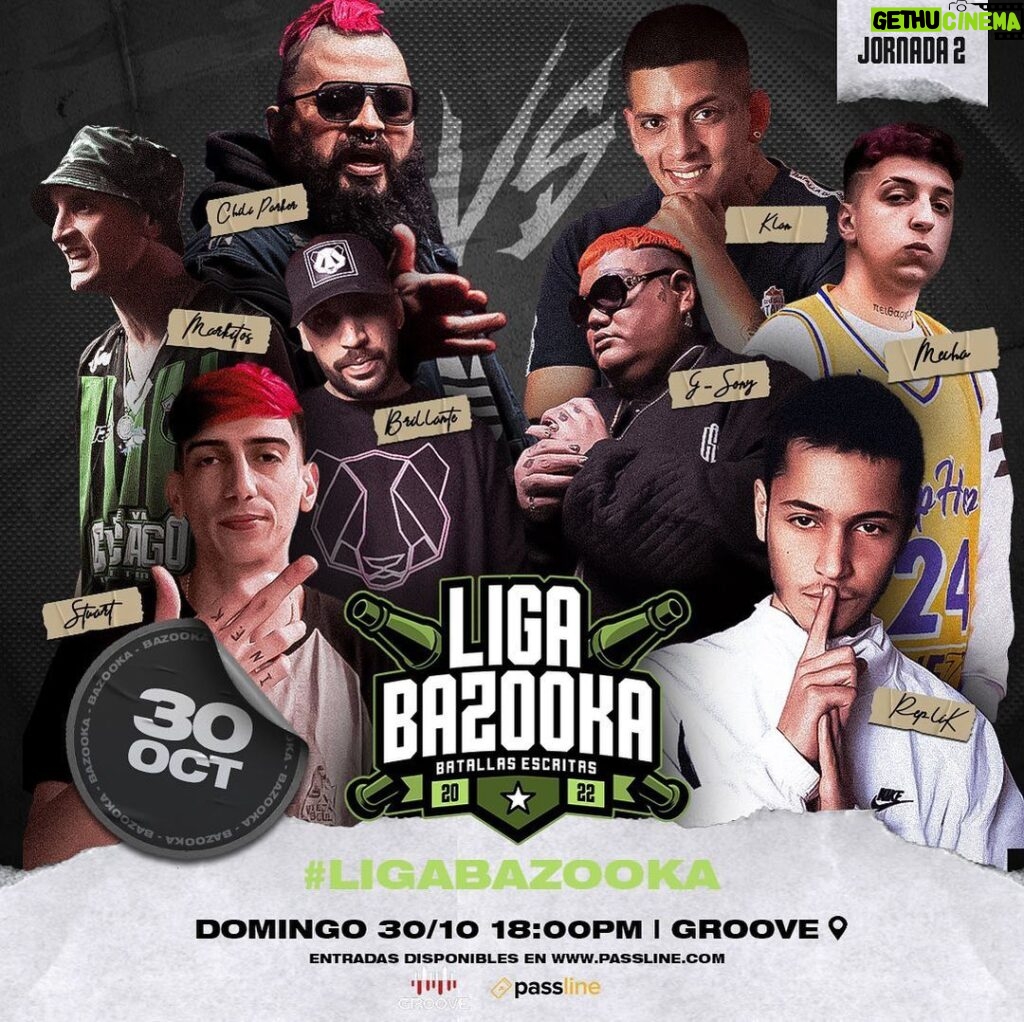 Dtoke Instagram - Se viene la segunda jornada de @ligabazookaa El evento en esta ocasión será con público a pedido de ustedes!! @chiliflowparker vs @klan @markitosdelhala vs @mecha.maturin @brillan_mnd vs @gsonymusic @stuartinfk vs @replik Gracias a todos los que nos hicieron el aguante para hacer esto posible. Link de las entradas en el perfil e historia destacada Nos vemos en @palermogroove Groove