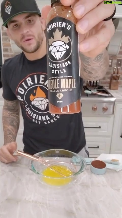 Dustin Poirier Instagram - Who’s making wings for Fight Night? Showing you all how it’s done with my recipe for Poirier’s Louisiana Style chicken wings: -Preheat oven to 400 degrees -Pat dry 20 chicken wings -Place wings on a baking rack on a baking sheet -Coat with olive oil and Creole seasoning -Put wings in the oven for 20 minutes -Flip the wings -Cook for another 20 minutes -While the wings cook, melt ⅓ cup of butter in a big bowl -Add ½ cup any @poiriersauce and 1 TBSP minced garlic -Add wings to sauce bowl and toss -Grill the wings for a couple minutes to char each side -Toss the wings in the bowl to re-coat with sauce -Top with green onion & enjoy! Las Vegas, Nevada
