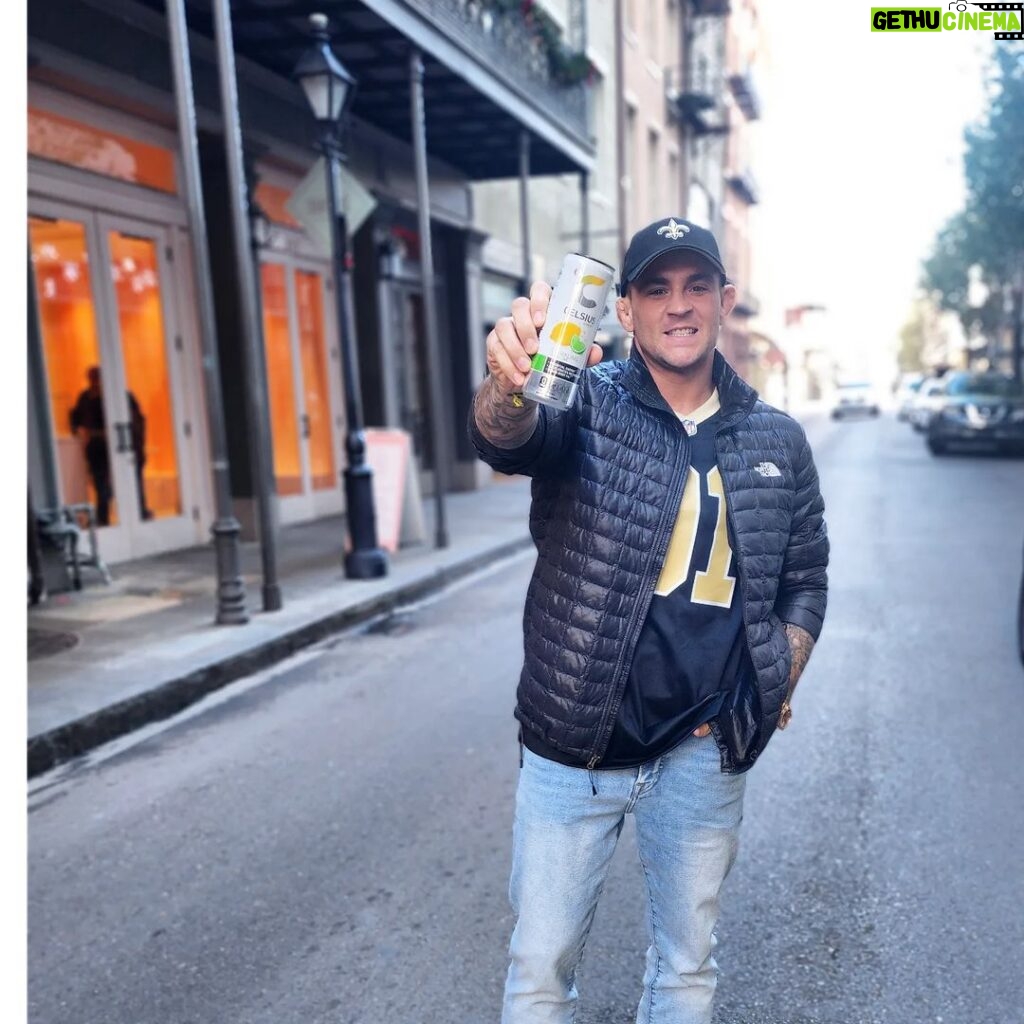 Dustin Poirier Instagram - New Flavor Alert 🚨 In the big easy! It's game day! @celsiusofficial #whodat #livefit #PaidInFull New Orleans, Louisiana