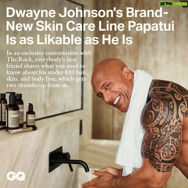 Dwayne Johnson Instagram - What an amazing @papatui_ launch day 🧼🚿🧴 Thank you @gq and so happy you loved the Papa product. 3 years of developing, research, and quality care. I’m hyped we can finally deliver to all of you out there. Hope you love it as much as I do. Enjoy! ~ Papa T ps - my “secret weapon” is our toner 😉🤫