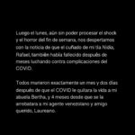 Edgar Ramírez Instagram - Te ruego que por favor leas con detenimiento este post y deslices hasta el final 🙏🏽. Es lo más doloroso y lo más íntimo que he tenido que publicar en mi vida, pero creo que es muy importante compartirlo. Por momentos siento que es una pesadilla de la que me voy a despertar, pero sé que no lo es. Que es tan real como el aire que en este momento me cuesta respirar. Junto a este post hay una entrevista que tuve con el Dr. Anthony Fauci, Asesor Médico Jefe del Presidente de los Estados Unidos, en la cual discutimos información vital sobre cómo enfrentar el COVID 19 y la imperiosa necesidad de vacunarnos, quienes tenemos la suerte de acceder a una vacuna. Nadie que tenga acceso a una vacuna deber morir de COVID 19. Por favor lee esta información, ve la entrevista y compártela. Muchísimas gracias, Edgar Wilmington, North Carolina