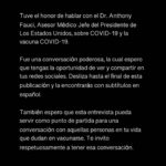 Edgar Ramírez Instagram - Te ruego que por favor leas con detenimiento este post y deslices hasta el final 🙏🏽. Es lo más doloroso y lo más íntimo que he tenido que publicar en mi vida, pero creo que es muy importante compartirlo. Por momentos siento que es una pesadilla de la que me voy a despertar, pero sé que no lo es. Que es tan real como el aire que en este momento me cuesta respirar. Junto a este post hay una entrevista que tuve con el Dr. Anthony Fauci, Asesor Médico Jefe del Presidente de los Estados Unidos, en la cual discutimos información vital sobre cómo enfrentar el COVID 19 y la imperiosa necesidad de vacunarnos, quienes tenemos la suerte de acceder a una vacuna. Nadie que tenga acceso a una vacuna deber morir de COVID 19. Por favor lee esta información, ve la entrevista y compártela. Muchísimas gracias, Edgar Wilmington, North Carolina