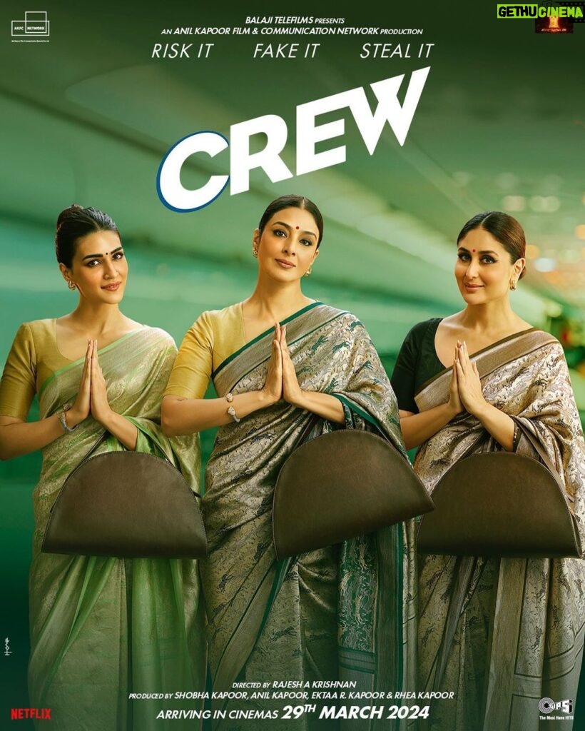 Ekta Kapoor Instagram - Our #Crew is ready to take off, are you? ✈️. #CrewTeaser, arriving tomorrow. #CrewInCinemasOnMarch29 @tabutiful @kareenakapoorkhan @kritisanon @diljitdosanjh and a special appearance by @kapilsharma @saswatachatterjeeofficial #RajeshSharma @shobha9168 @anilskapoor @rheakapoor @kumartaurani @rajoosworld #MehulSuri @nidsmehra @jpaarth @vivek.koka @anirudh_k_sharma @balajimotionpictures @akfcnetwork @tips