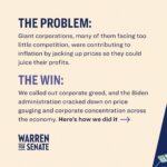 Elizabeth Warren Instagram - Inflation isn’t some magic unstoppable force. It’s influenced by corporate greed. And we aren’t powerless to fight back. Here’s how we’ve been cracking down on price gouging and corporate concentration to lower costs for families: