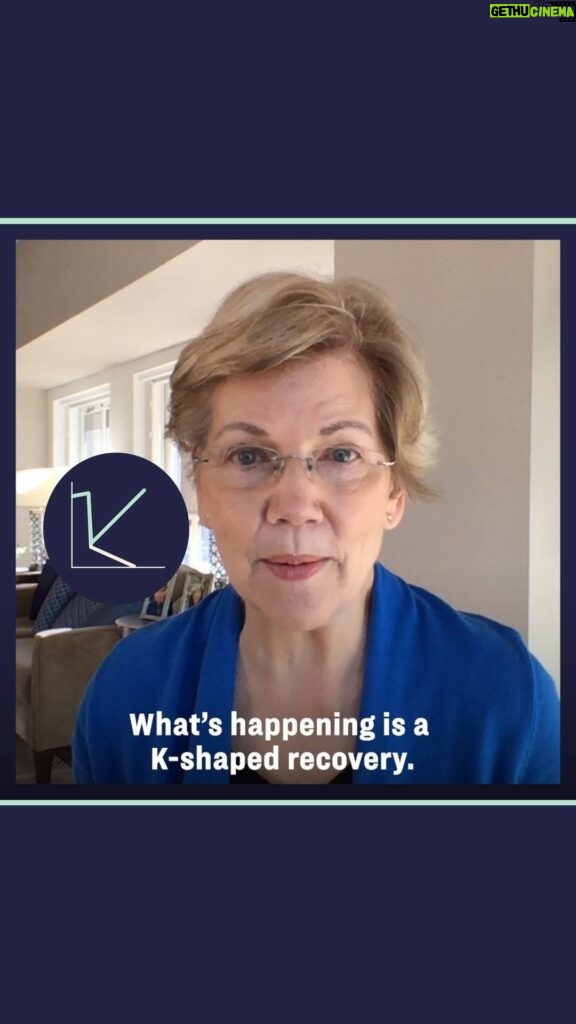 Elizabeth Warren Instagram - A recovery looks like a K when an economy bounces back from a recession in an unequal way. One group — the billionaires and giant corporations — not only recover, but some even do a lot better. Everyone else falls sharply and struggles to make it out of crisis.