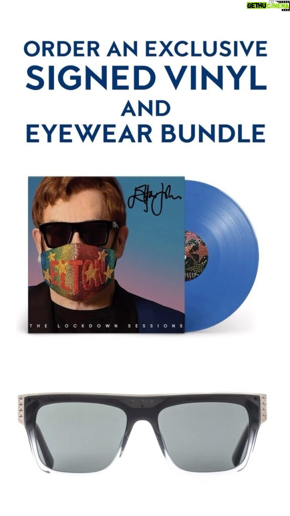 Elton John Instagram - Head to eltonjohneyewear.com to order your signed The Lockdown Sessions Limited Edition Blue Vinyl bundle with your choice of @eltonjohneyewear! Buy online and then visit the Elton John Eyewear Pop Up at 59 Greek Street to collect the vinyl and select your frame 😎 UK only. T&Cs apply. Full info online.