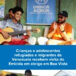 Emicida Instagram - 📍 Abrigo Pricumã, Boa Vista, Roraima Crianças e adolescentes refugiados e migrantes da Venezuela receberam a visita especial do rapper @emicida a convite do @acnurbrasil. Lá o artista teve a chance de ver de perto como é o acolhimento de venezuelanos, assistiu a apresentações de rap e de coral de meninos e meninas abrigados, além de rimar com eles. A cultura é um grande caminho para a integração de venezuelanos no Brasil. Quando a música entra em campo, somem as diferenças, somam-se conexões. 🎶 “É a fusão de dois irmãos, sabe? Brasil, Venezuela. Colados pela floresta, pelo rio...”, cantou Emicida.  @fraternidadesemfronteiras