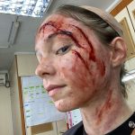 Emma Myers Instagram - just a wee bit bloody (don’t leave your contacts in when there’s blood rain)